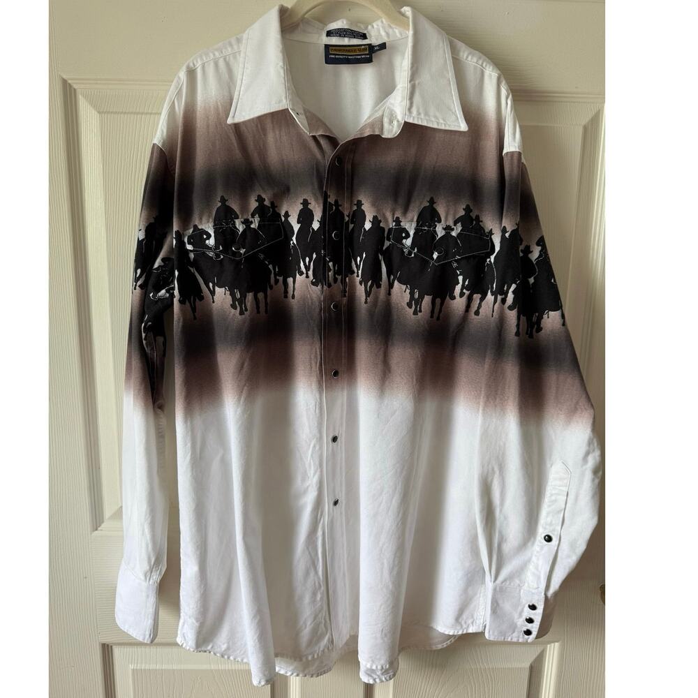 Vintage 80s / 90s Panhandle Slim Western Cowboy Shirt‎ Horse Print Snap Front XL